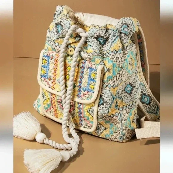 New! Boho Embroidered Jacquard Backpack - Picture 5 of 12
